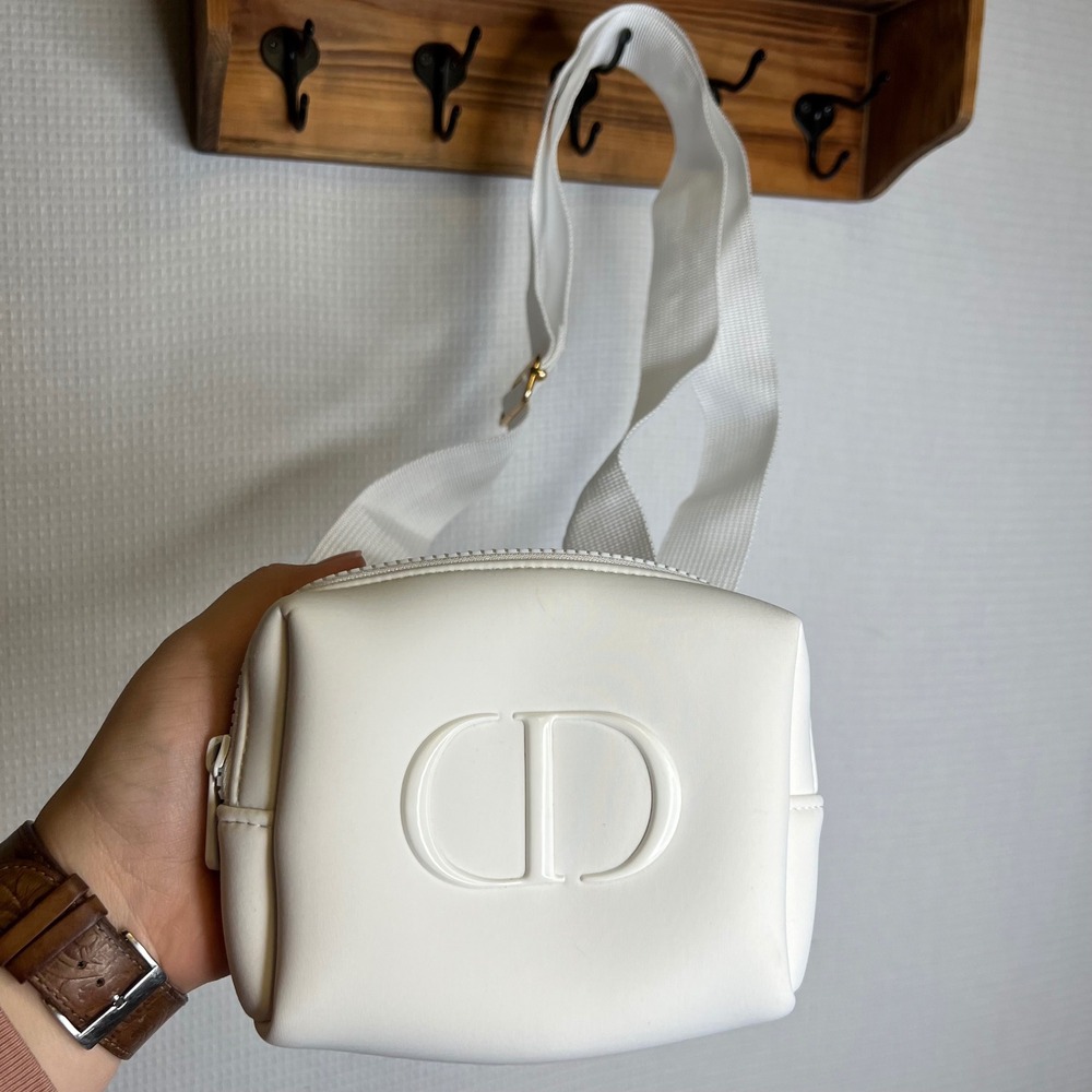 Dior Christian Dior White CD Logo Crossbody Belt Bag Pouch Make Up Purse